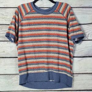 LuLaRoe Large L Striped Terry Knit Short Sleeve Top Simply Comfortable Lounge Te